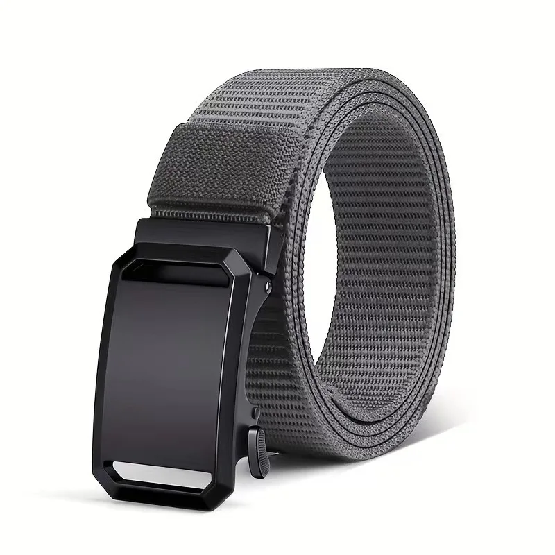 Fivela de metal automática masculina Webbing lona cinto, trabalho tático desdentado cinto, cintos esportivos casuais