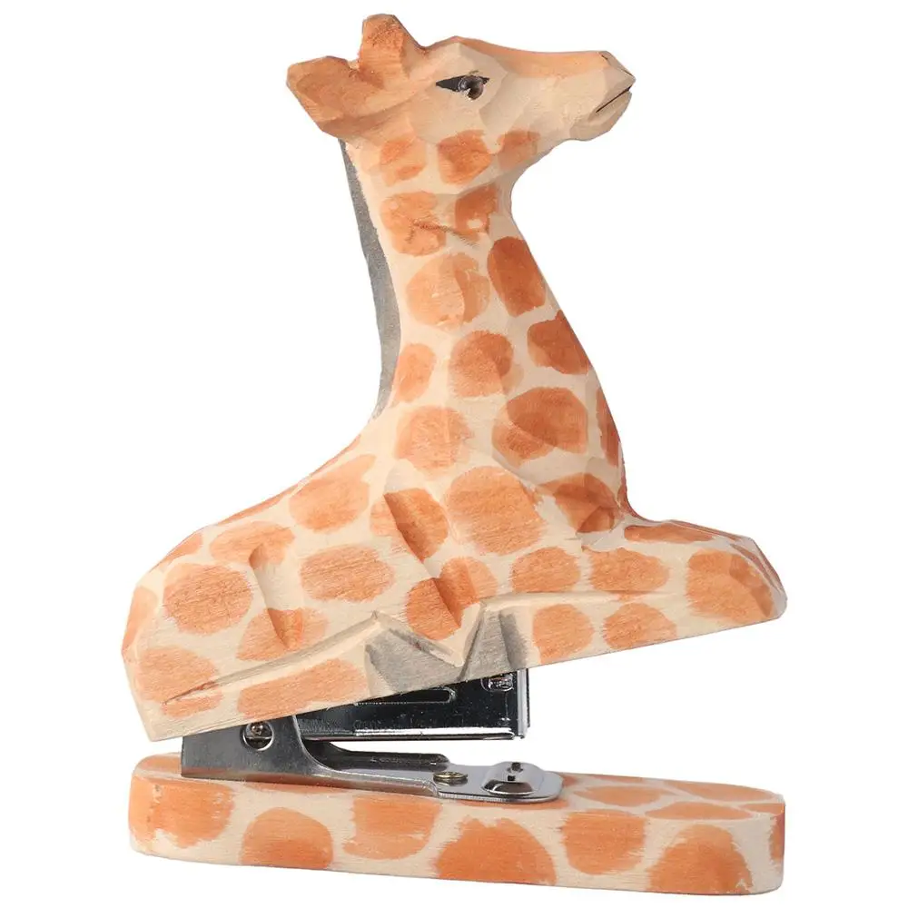 Durable Animal Stapler Giraffe Wooden Book Sewer Cute Carving Stapling Machine Office