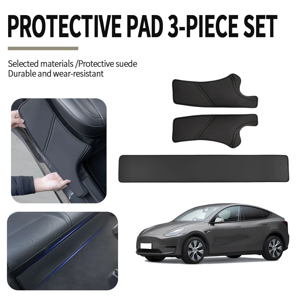 Suitable for Tesla Model Y, 3-Piece Set of Rear Seat Suede Protective Pads, Rear Seat Surface + Threshold Protection Pads, Wear-Resistant and Scratch-Proof, Carefully Selected Materials, Durable and Long-Lasting