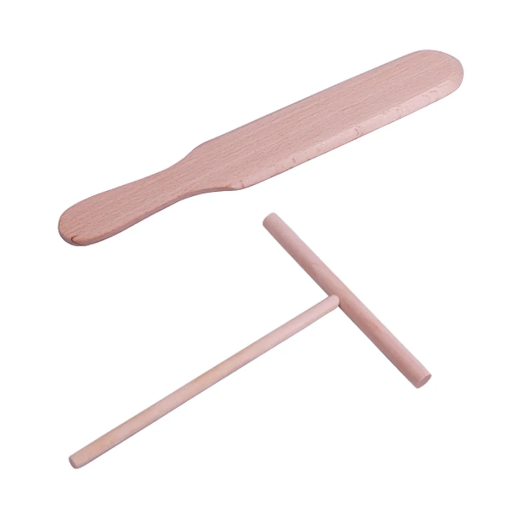 2Pcs Baking Pancake Tools Wooden Scraper Spatula Easy Restaurant Use Multifunctional Crepe Maker