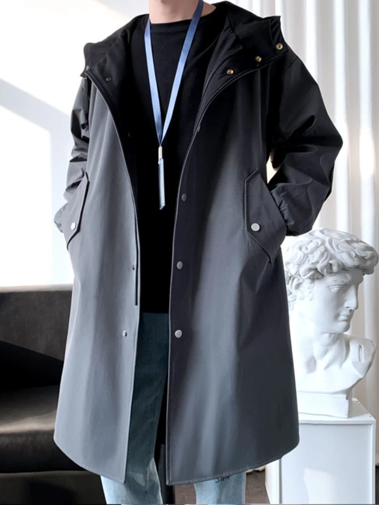 

Мужское утепленное пальто с длинными рукавами, на молнии, с капюшоном, однотонное, зимнее, модное, в британском стиле, ветровка-куртка