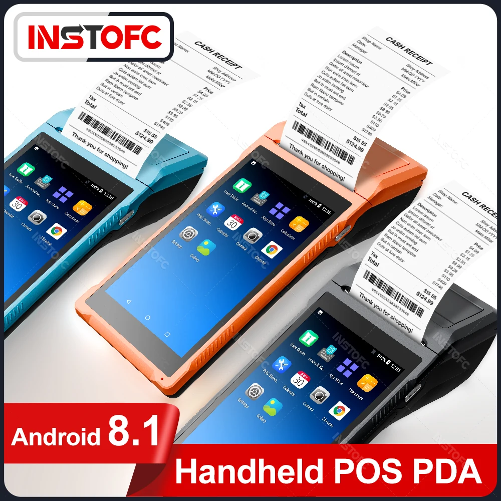 

Ручной POS-принтер чеков для Android 8.1 1D 2D QR-сканер штрих-кода Поддержка терминала КПК 3G WiFi Сенсорный экран Ширина 58 мм