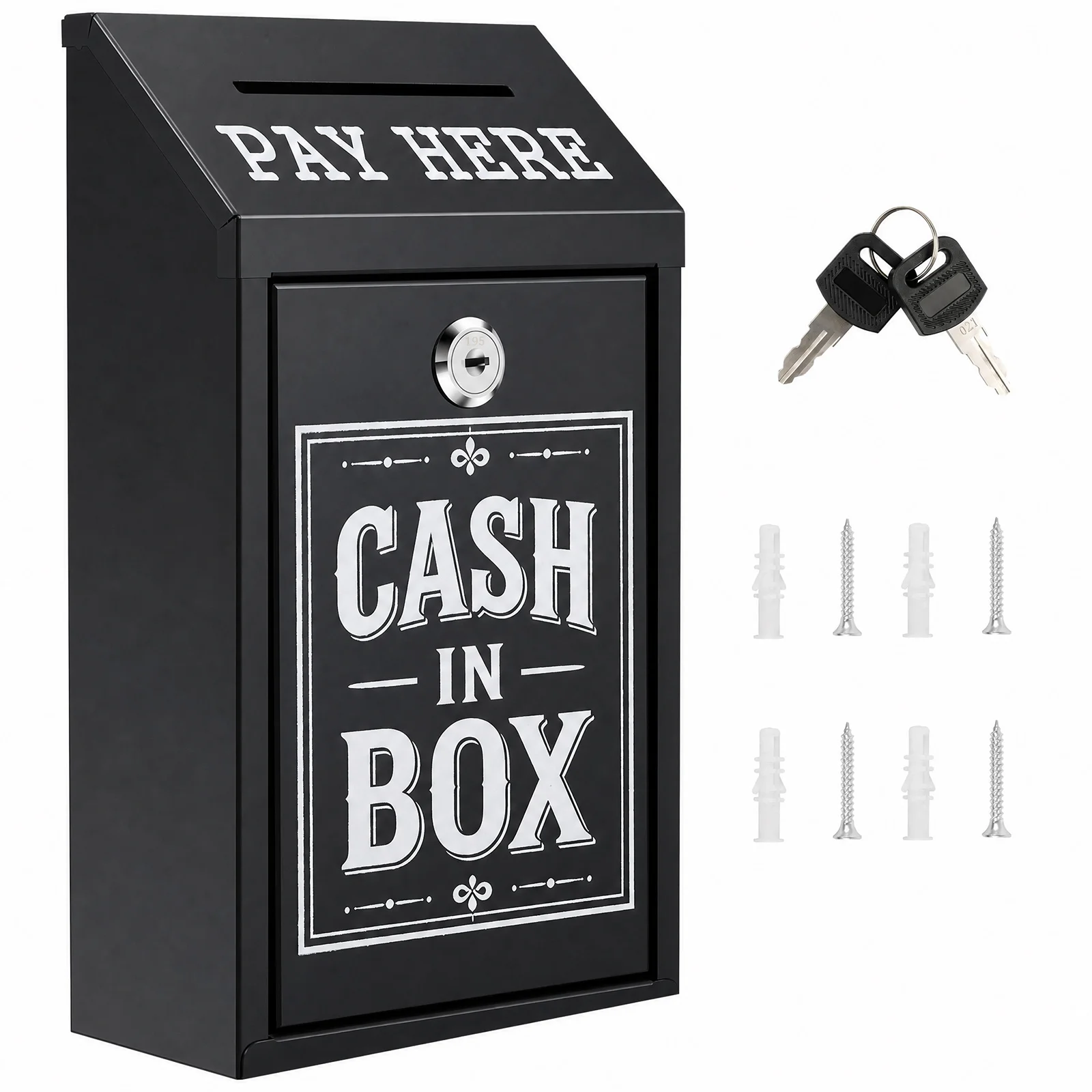 Wall Mounted Metal Donation Box Garden Mailbox Ballot Container with Lock Safe Outside Cash Drop Box for Home Wall Door Outdoor