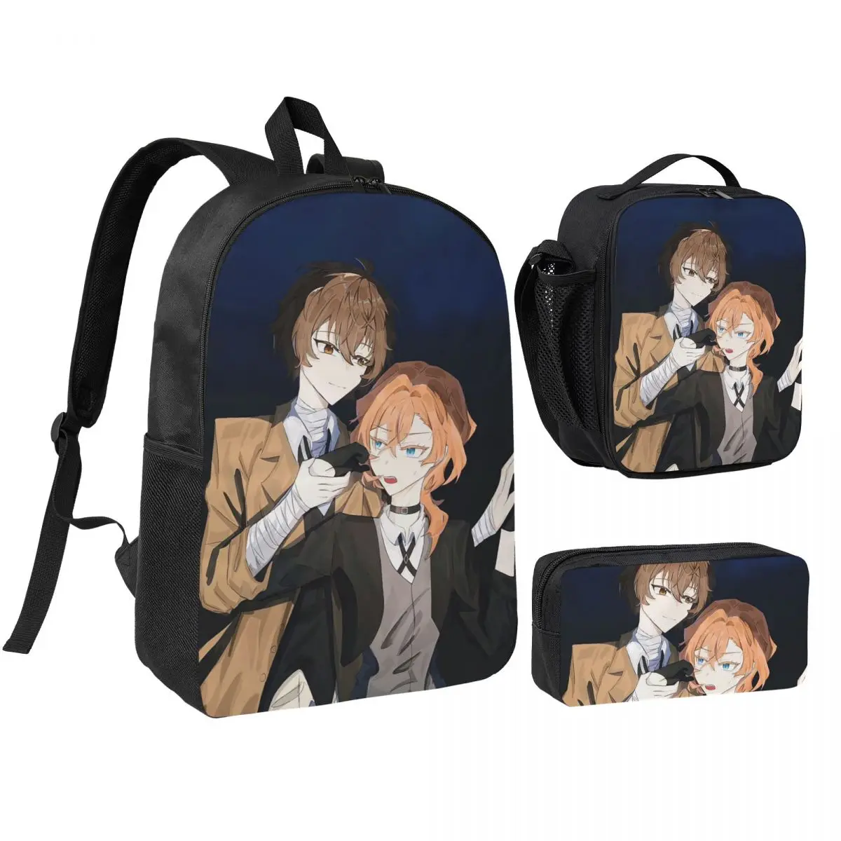 

Bungou Stray Dogs Wan Anime Dazai And Chuuya Backpack BookBag School Bag Shoulder Bags 3ps Insulated Lunch Bag Pencil Case
