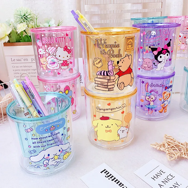 Sanrio 2pcs Japanese Cute Cartoon My Melody Pupils Stationery Storage Tube Round Rotatable Pen Holder With Large Capacity