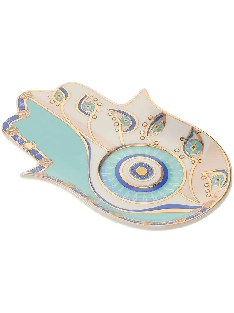 Hamsa Trinket Dish Ring Dish Ceramic Evil Eye Trinket Plate  Cute Decor Jewelry Tray Dish Gift Mom Brithday