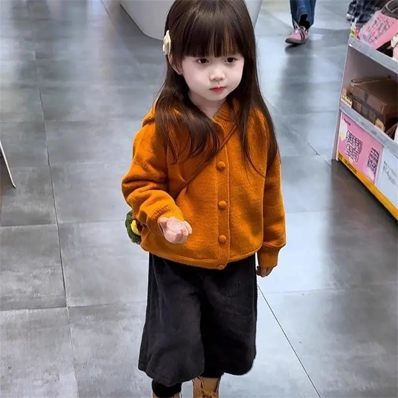 

Girls' Set Autumn/Winter New Children's Solid Color Hooded Sweater cardigan+Fluffy Pants 2-piece Set 2 4 6 7Y