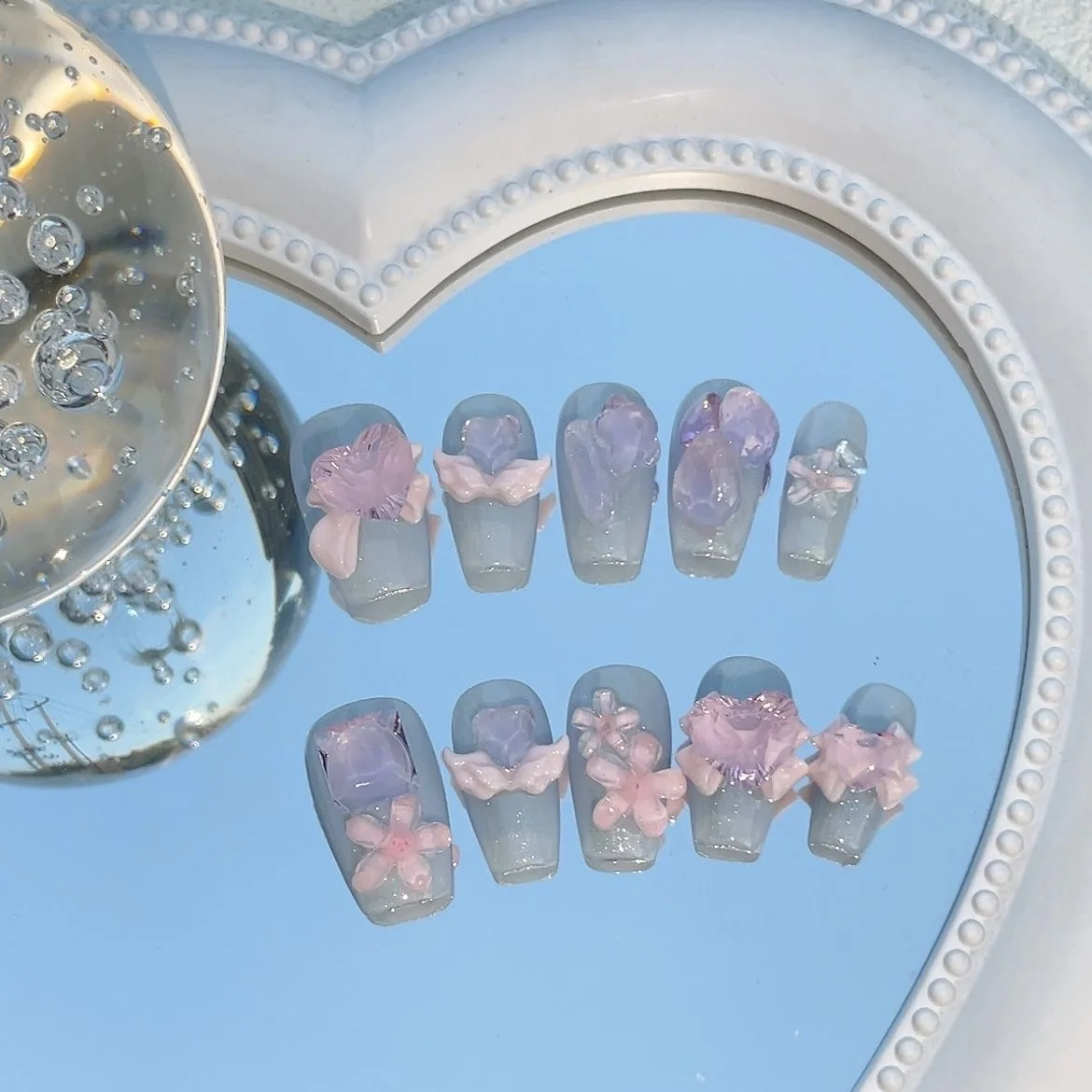 

Nails Set Press On Pure Handmade Wearable Nails Love Butterfly Fashion Fake Nails bear Black Write Blue Pink Accessories