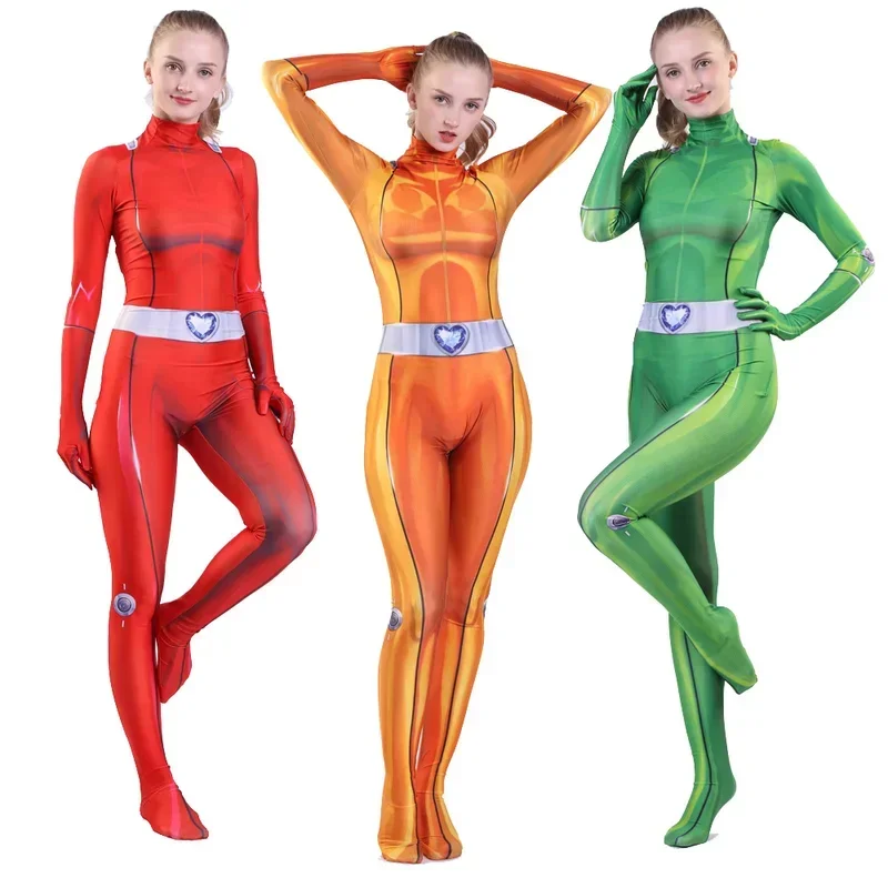 Kids Adults Women Girls Totally Spies Cosplay Costume Zentai Clover Ewing Samantha Simpson Alexandra Bodysuit Suit Jumpsuit MN12