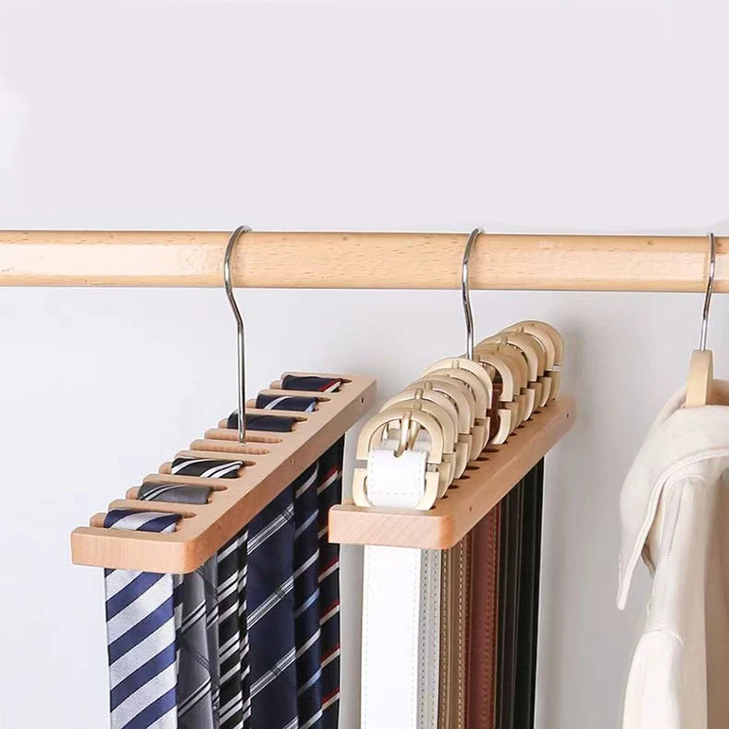 1pc Multifunctional Solid Wood Belt Storage Rack For Hanging Ties, Belt And Scarf Hanging Rack