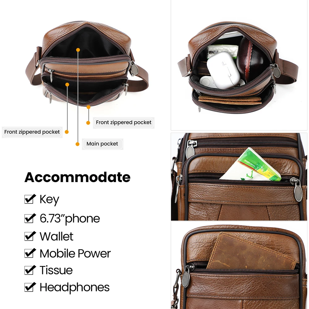 Hot selling genuine leather men's bag fashionable casual shoulder bag cowhide business men's crossbody bag