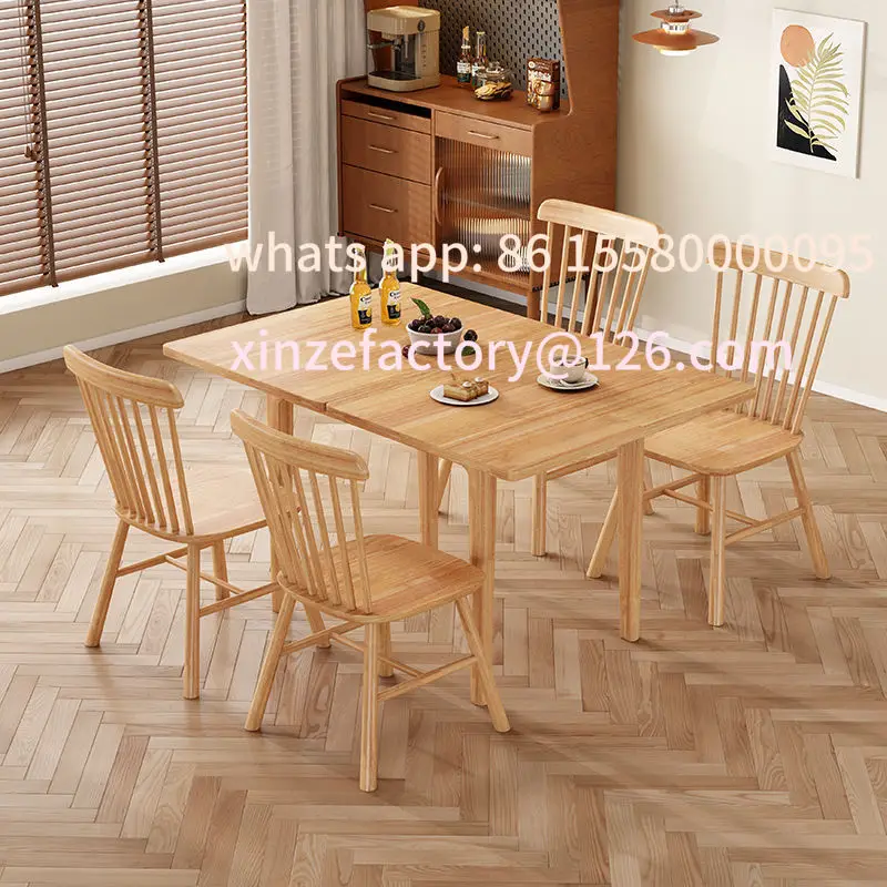 

Customizable all solid wood folding dining table small apartment