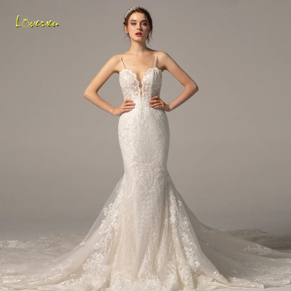 Loverxu Mermaid Sexy Wedding Dresses Sweetheart Spaghetti Strap Vestido De Novia Lace Appliques Vintage Custom Made Bridal Gown