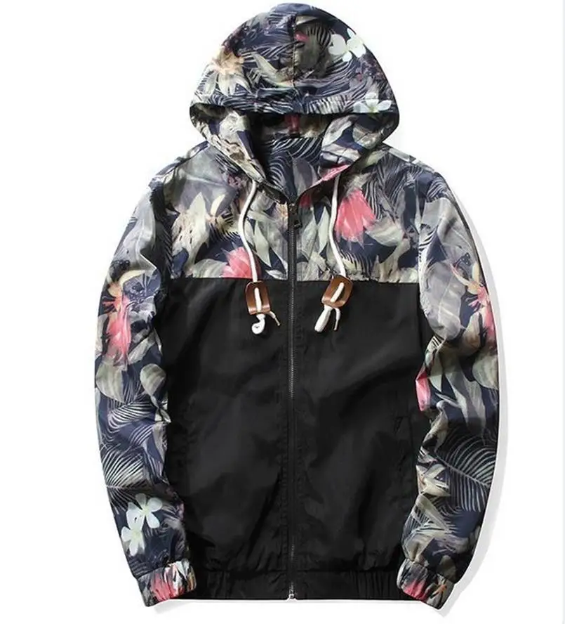 Women's Hooded Jackets 2023 Spring Autumn Floral Causal Windbreaker Women Basic Jackets Coats Zipper Lightweight Jackets Famale