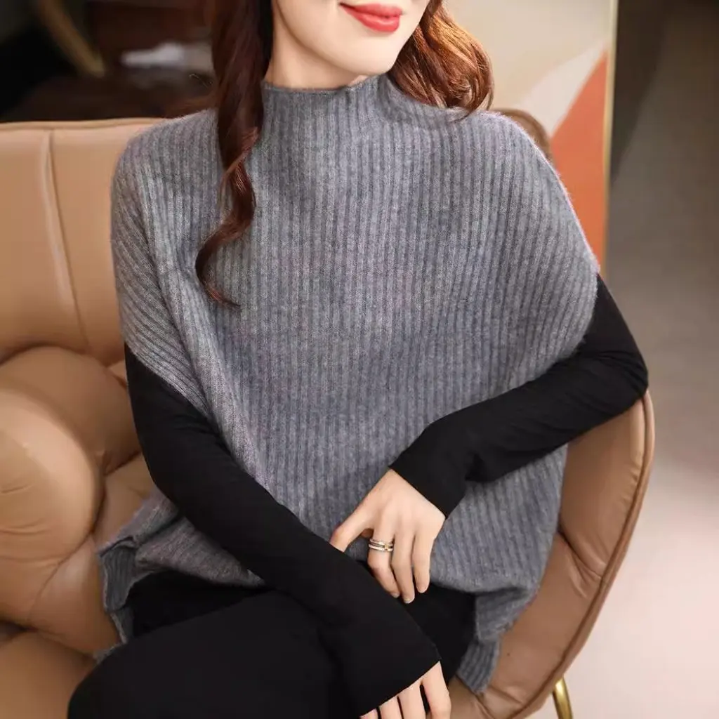 

Женский топ из чистой шерсти без рукавов, вязаный шаль с воротником до половины, стильный жилет с разрезом, элегантный новый стиль 24.