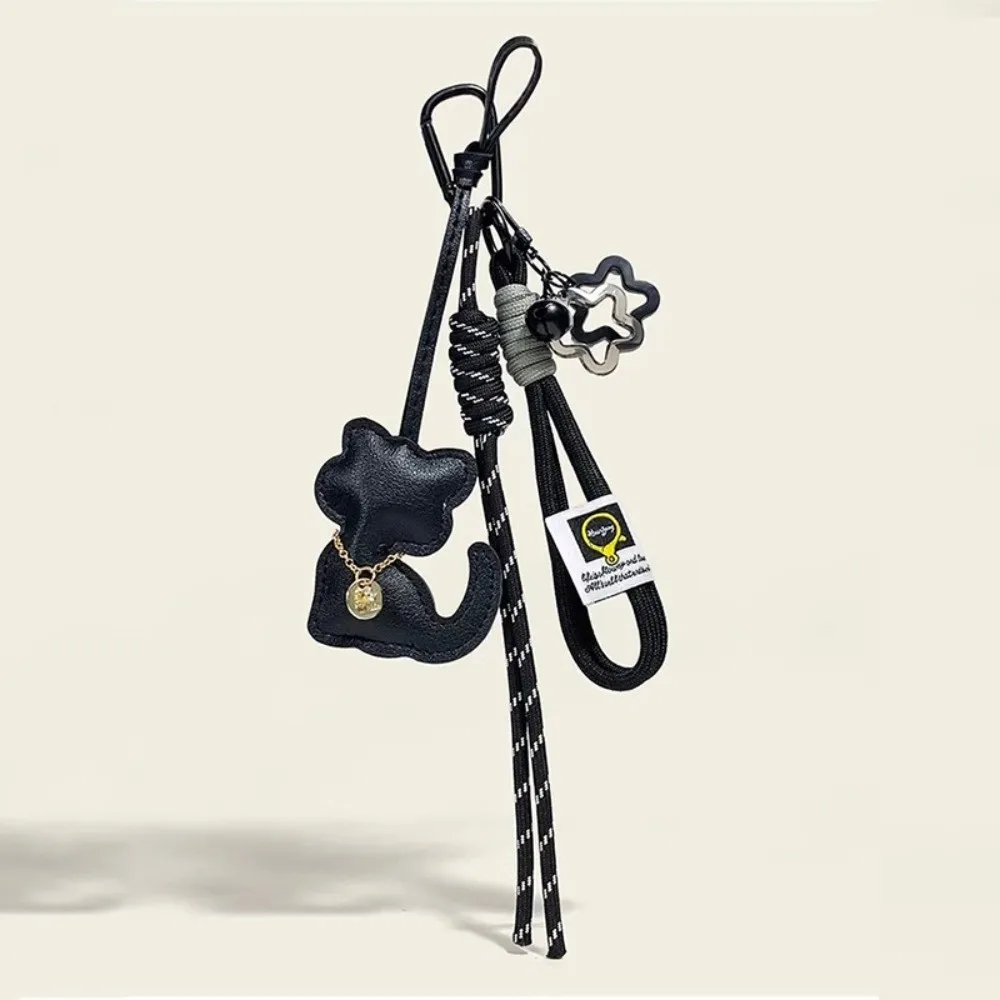 Fashion Leather Braided Rope Keychain Gifts Hanging Decoration Star Bag Pendant Cat Shape Mobile Phone Lanyard Bag
