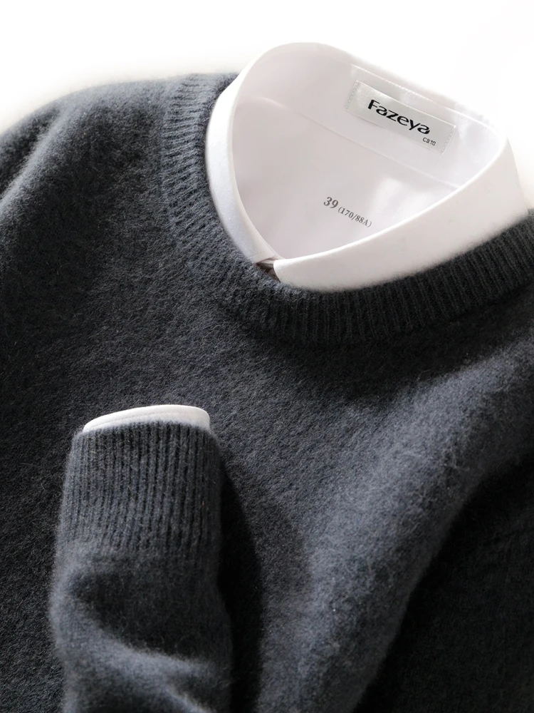 Luxury New  Men 100% Cashmere Sweater O-neck Long Sleeve Thick Pullover Autumn Winter Comfy Soft Smart Casual Cashmere Knit Tops