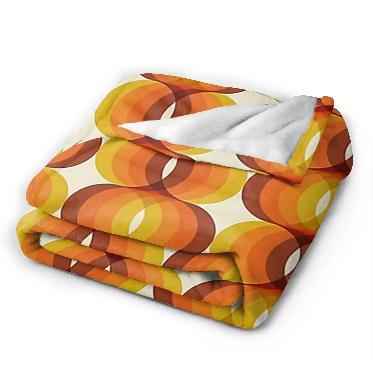 Orange, Brown, And Ivory Retro 1960s Wavy Pattern Blankets Warm Flannel Throw Blanket Plush for Bed Living room Picnic Home Sofa