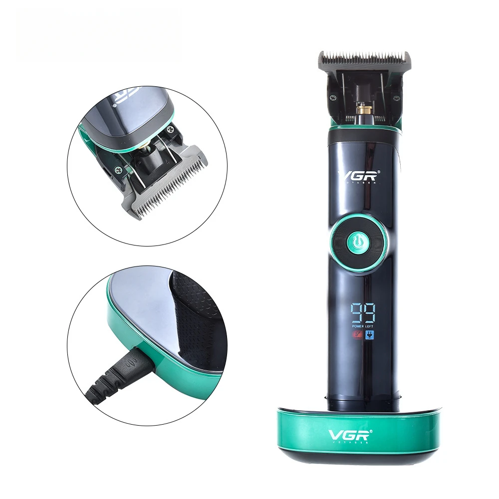 Professional Hair Clipper VGR Long Battery Life LCD Display Base Charging High Power Trimmer 671 Haircutting Tool