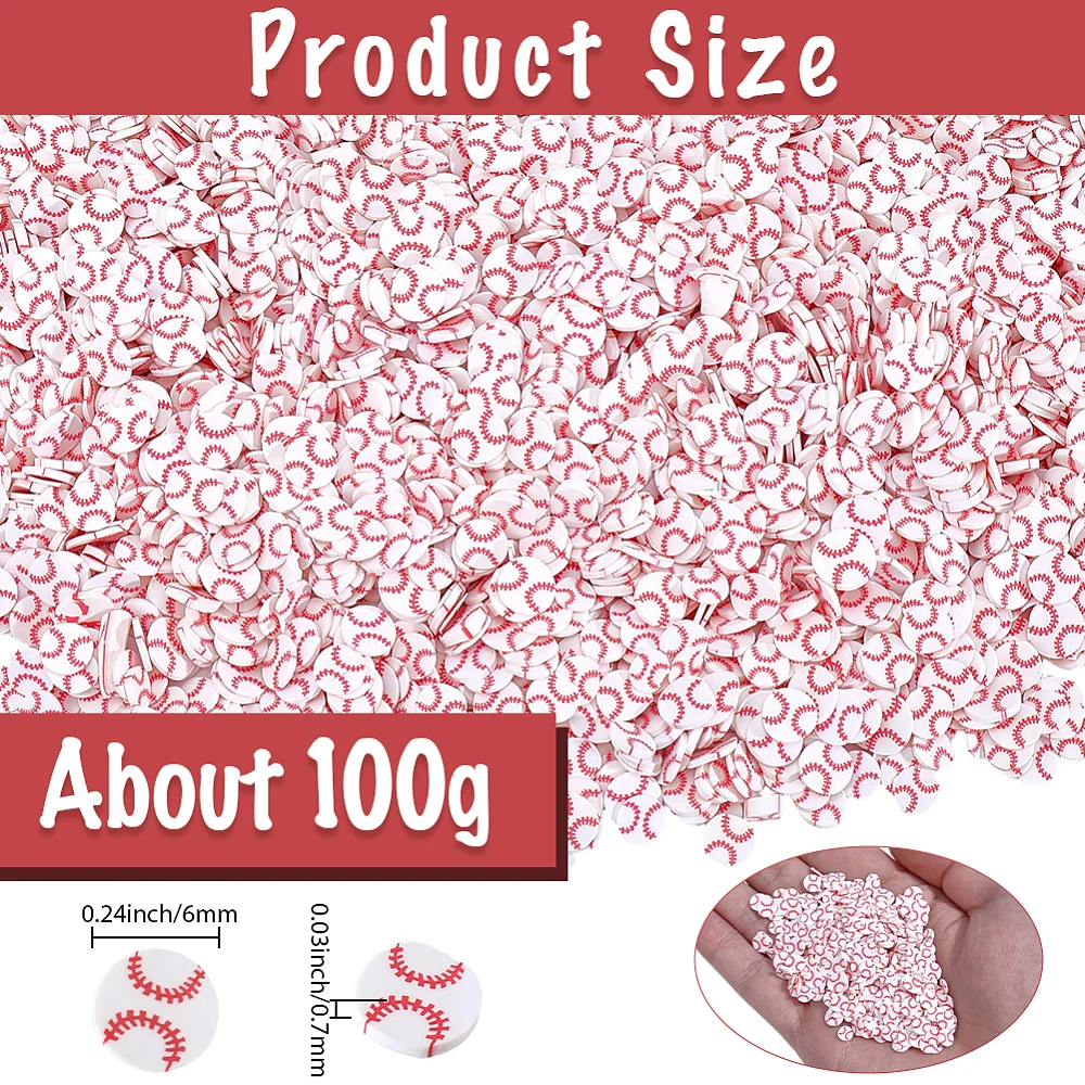 100G Polymer Clay Slices Baseball Cabochons 6mm Mini Handmade Clay Baseballs Tiny Sport Ball Pieces White Sports Confetti
