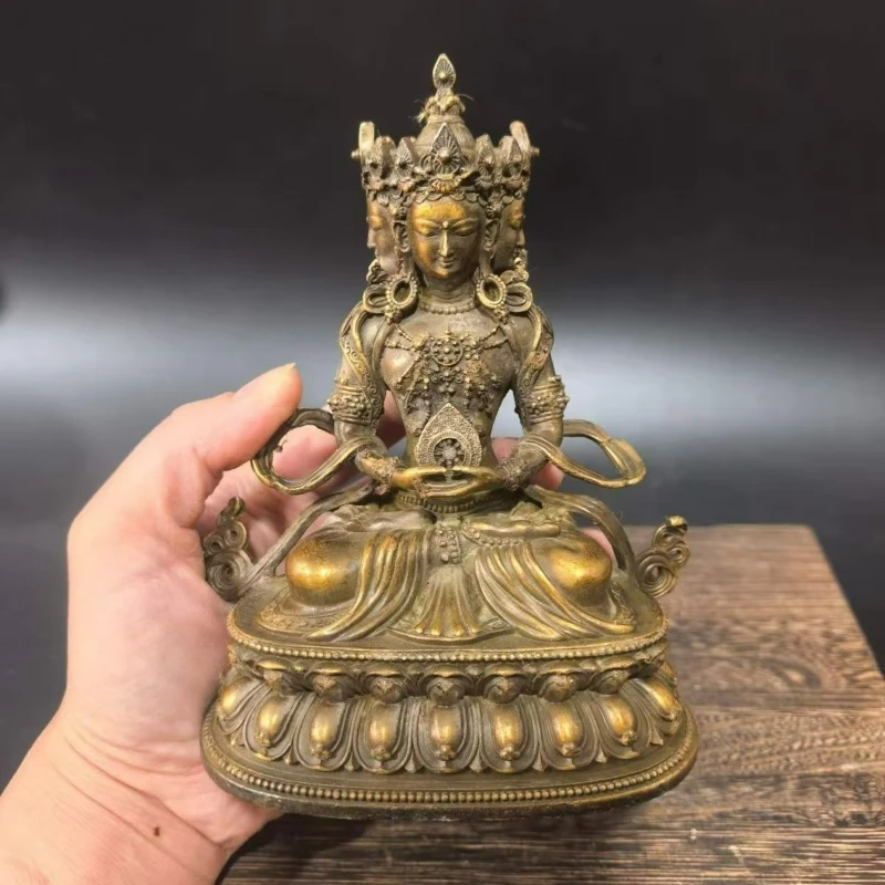 Retro Bronze Four-sided Guanyin Buddha Statue for Home Buddhist Hall Living Room Desktop Peace Ornaments Crafts Gifts