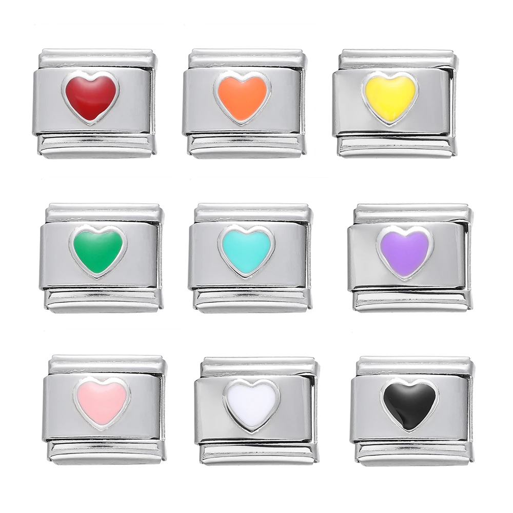 

1pcs/lot Stainless Steel Colorful Heart Italian Charm Links Fit 9mm Bracelet Making for Women Men Jewelry Accessories Wholesale