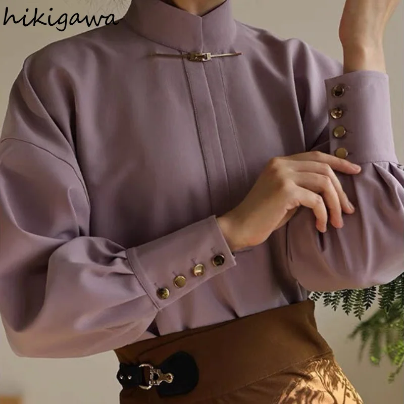 Vintage Blouse Women Clothing Stand Neck Long Sleeve Temperament Tops 2023 Blusas Mujer De Moda Chic Summer Loose Blouses 7k867