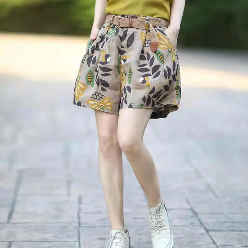 Women's Shorts Print Elastic Waist Wide Female Short Pants Classic Comfy Fashion Clothing 2024 Korean Style Cheap Wholesale Kpop