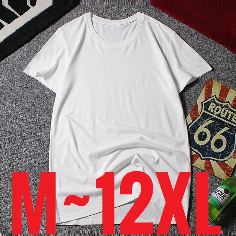 2024 Men\'s T-shirt O-neck Short Sleeve Men Summer Tshirt Cotton Casual T Shirt Male Top Tee Plus Size 12XL Supper Big Large 10XL