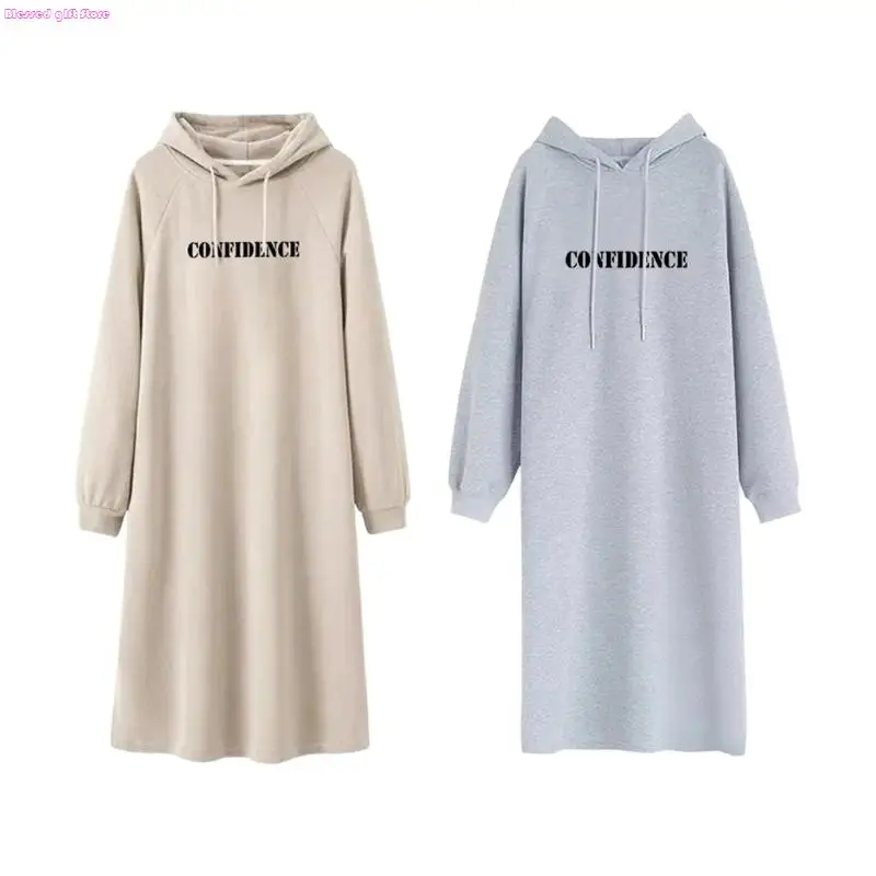 D0JC Maternity Fleece Lined Hooded Sweatshirt Hoodie Dress for Pregnant Women Outdoor Autumn Winter Warmth and Comfortable