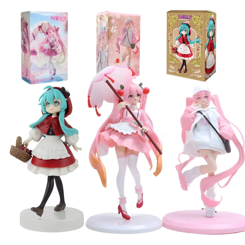 Anime-Figur Hatsune Miku Kawaii Mädchen Sakura Regenschirm Rotkäppchen-Stil Modell PVC-Spielzeug Tischdekoration Weihnachtsgeschenke