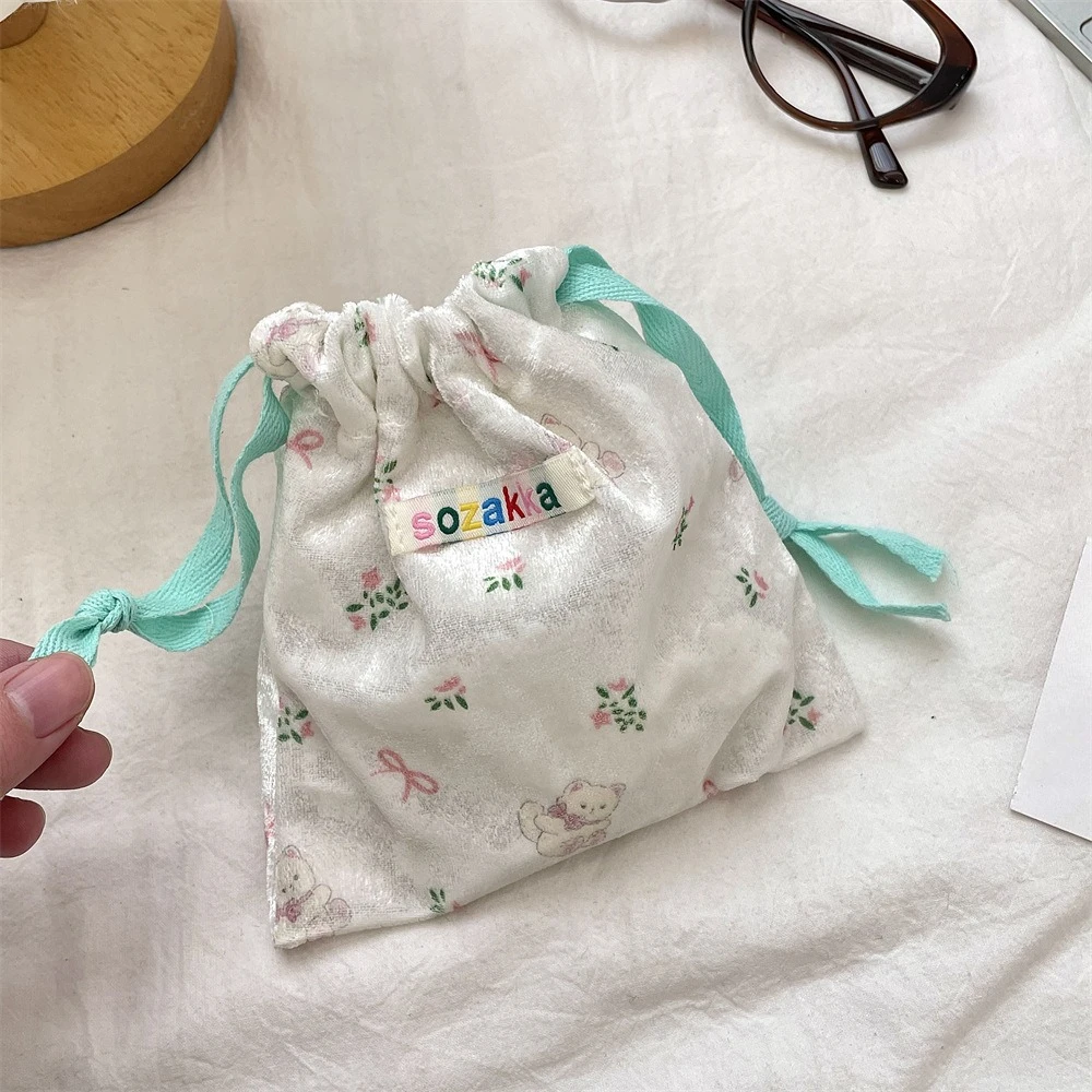 14x16cm Floral Travel Cosmetic Lipstick Coin Purse Storage Bag Cute Makeup Handbags Women Wallet Organizer Drawstring Bag
