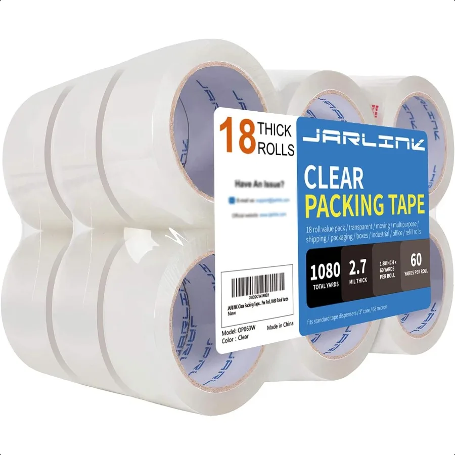 

Clear Packing Tape 18 Rolls Heavy Duty Packaging Tape for Shipping Packaging Moving Sealing 2.7mil Thick 1.88 inches Wide 60 Ya