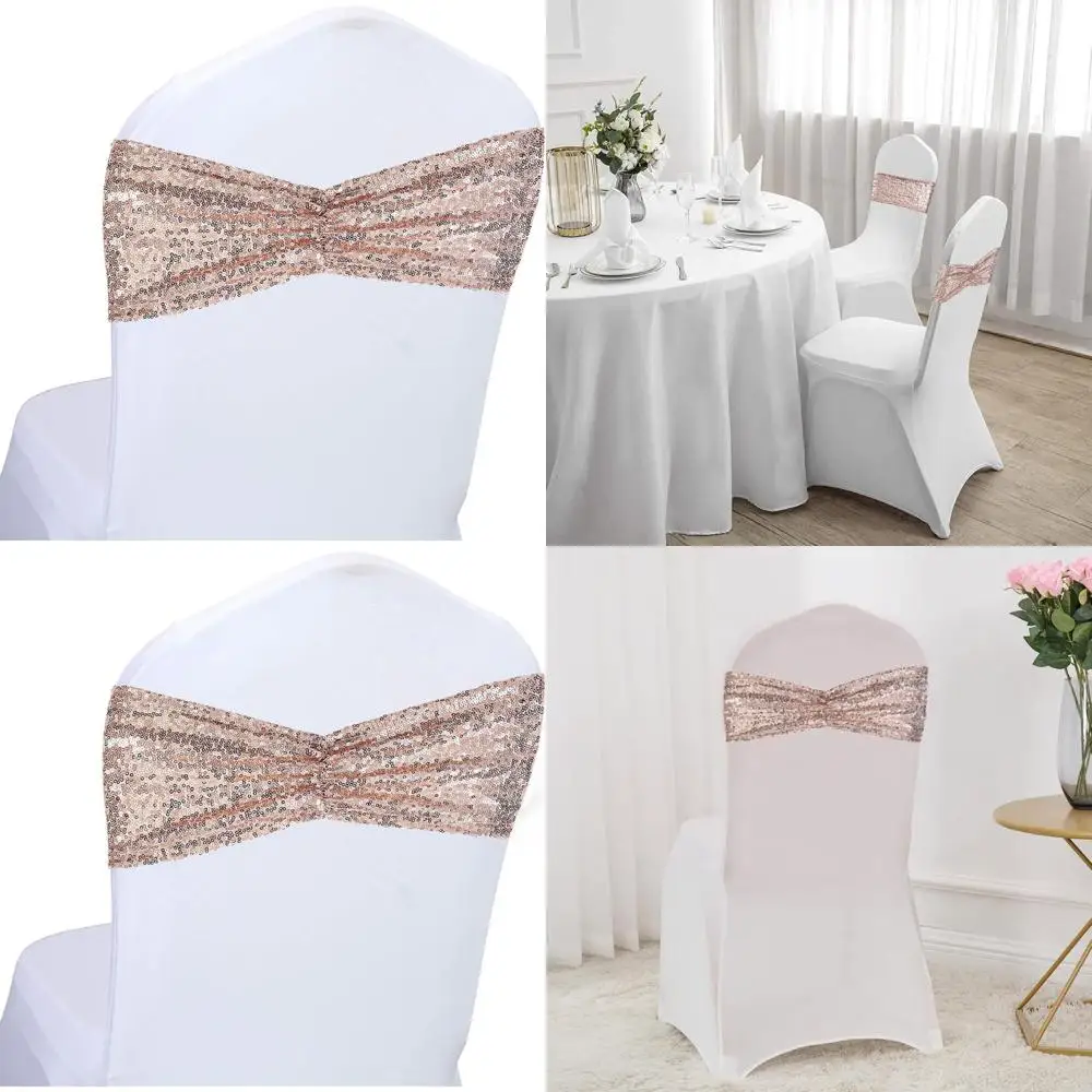 Set di 100 fasce per sedie con paillettes in oro rosa per matrimoni, feste e decorazioni eleganti per la casa
