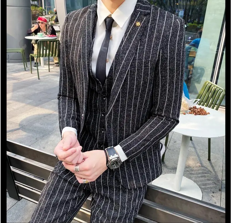 2023 Men's British Fashion Three-piece Set Slim Fit Suit Vest Trousers Ensemble Handsome Trendy All-in-one Banquet Blaze 49