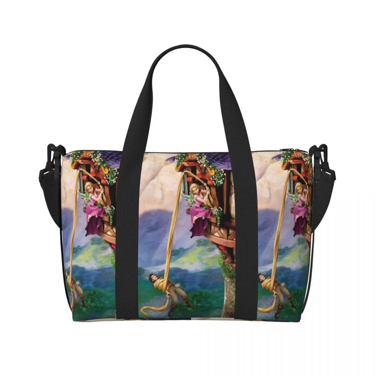 Custom Tangled Cartoon Tote Bag for Women Large Capacity Beach Gym Travel Bags