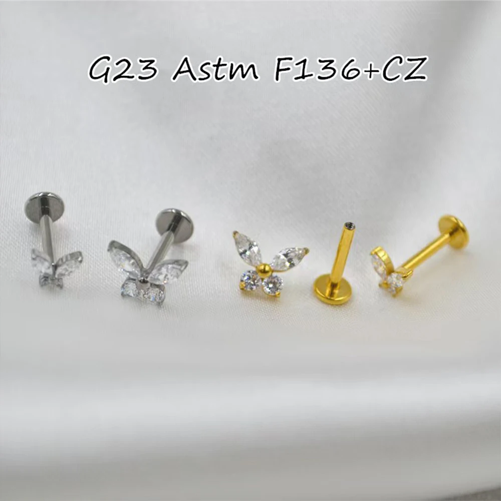 ASTM F136 Titan Butterfly Tiny Trinity CZ Labret Stud 16G Dreifach-CZ-Blumen-Knorpel-Ohrstecker Nasen-Medusa-Ohrlochpiercing – Detail 8