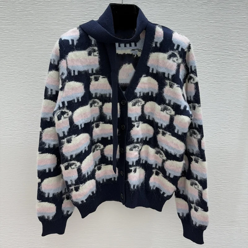 

High-quality soft autumn women's cardigan with drawstring and knitted pattern sweater multi-color design luxury 251004174