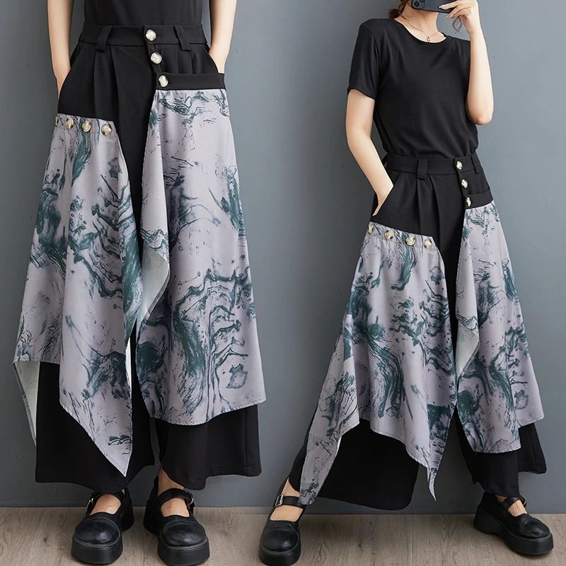 Calças de Verão de Alta Qualidade com Estilo Chinês, Versáteis e com Efeito Emaecimento, Calças de Pernas Largas Tingidas