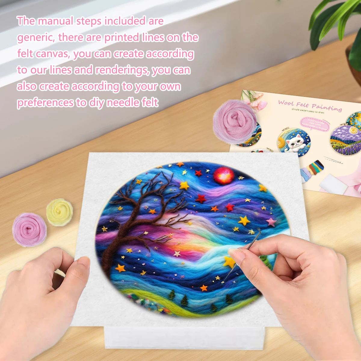 RUOPOTY Wollfilz-Malerei-Set, bunte Landschaft, Bastelbedarf, Erwachsene, Nadelfilzen, Handarbeiten, Wollfilz-Set, DIY-Heimdekoration