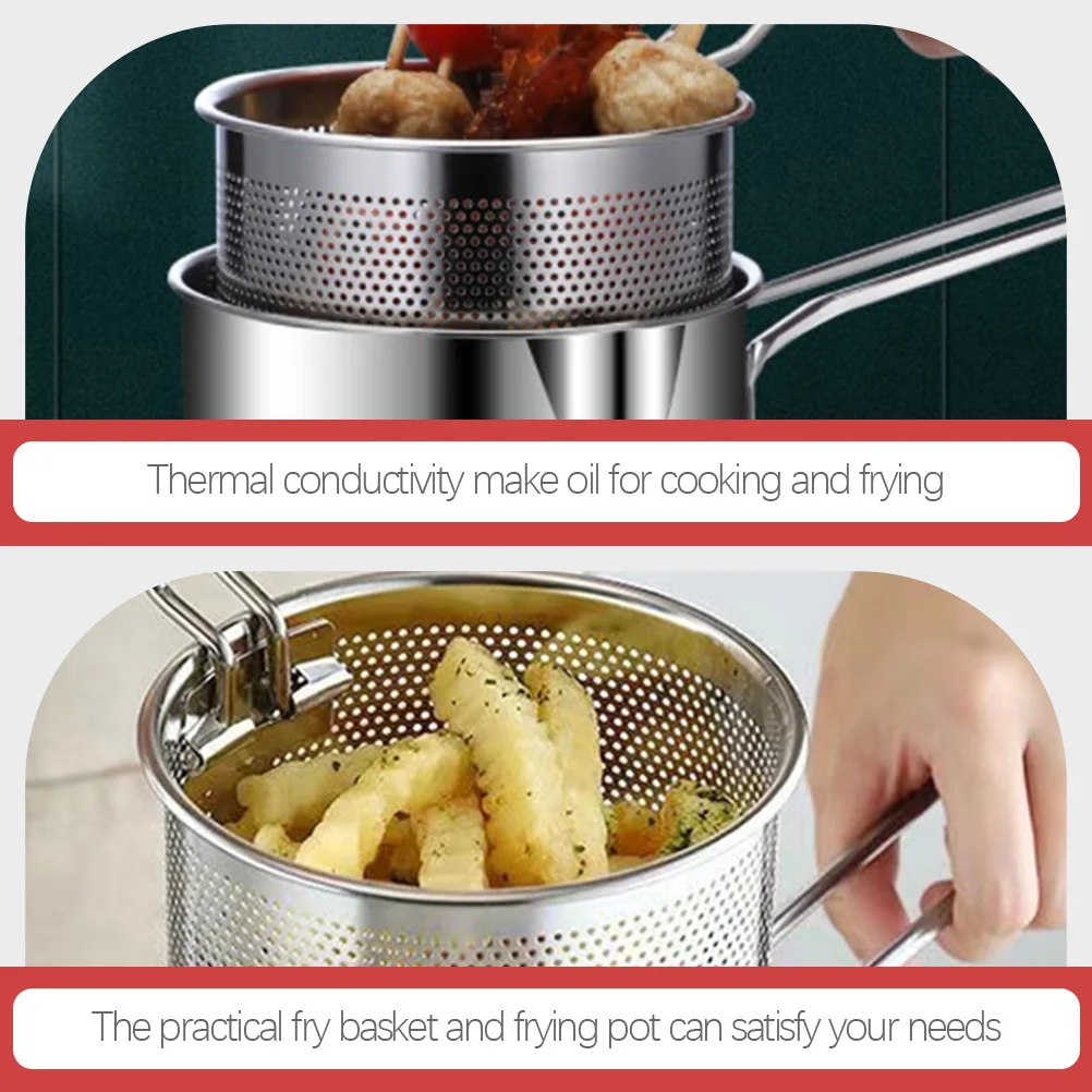 1 Juego de olla freidora de acero inoxidable, cesta para freír, Mini Kit para patatas fritas, verduras, carne, aperitivos, cesta para freír