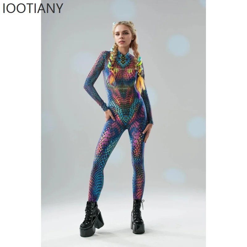 

IOOTIANY 2025 Women's Sexy Colorful Printed Bodysuit Halloween Festival Party Cosplay Transformation Costume Carnival Costume