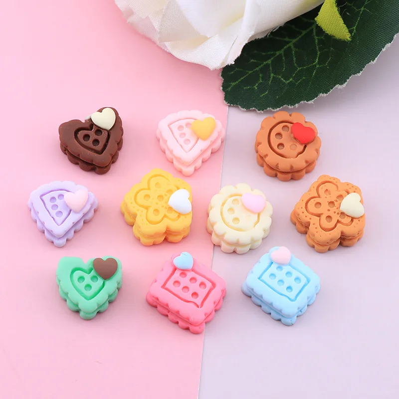 30pcs Colorful Resin 3D Biscuit Cookies Flatbacks Crafts Embellishments Cabochon For Scrapbooking Kawaii Mini Foods for DIY