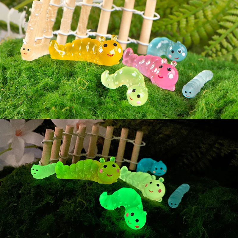 10PC/Set Luminous Caterpillar Moss Micro Landscape Decoration Glowing in Dark Caterpillar Figurines Fairy Garden Potted Ornament