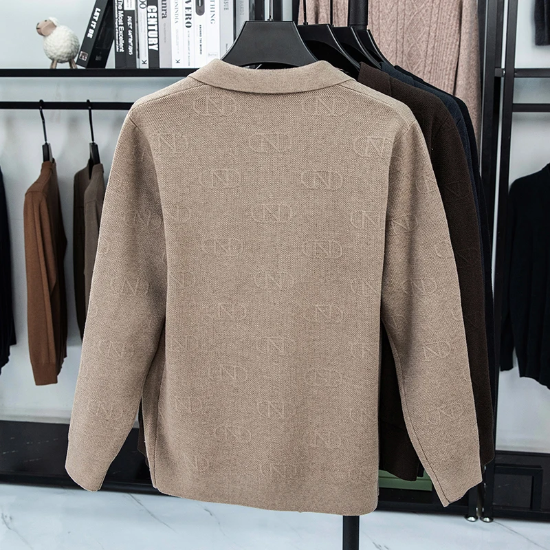 Men's Luxury Knitted Cardigan Long Sleeve Lapel Button down Sweater Solid Color Autumn Winter Fashion Casual Classic Men's Wear
