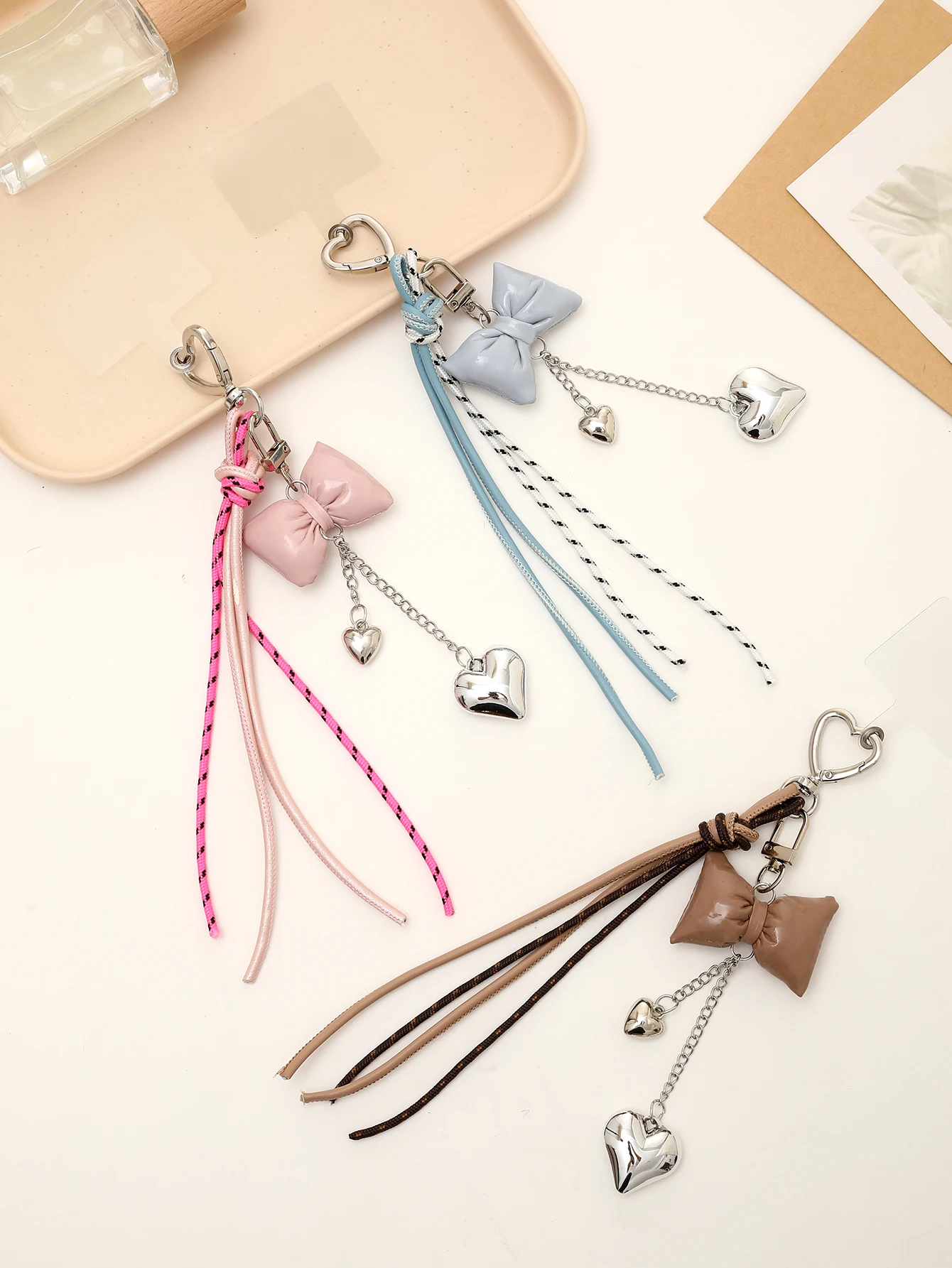 

Ins New Leather Bow Heart-shaped Single Button Tassel Hanging Accessory Mobile Pendant