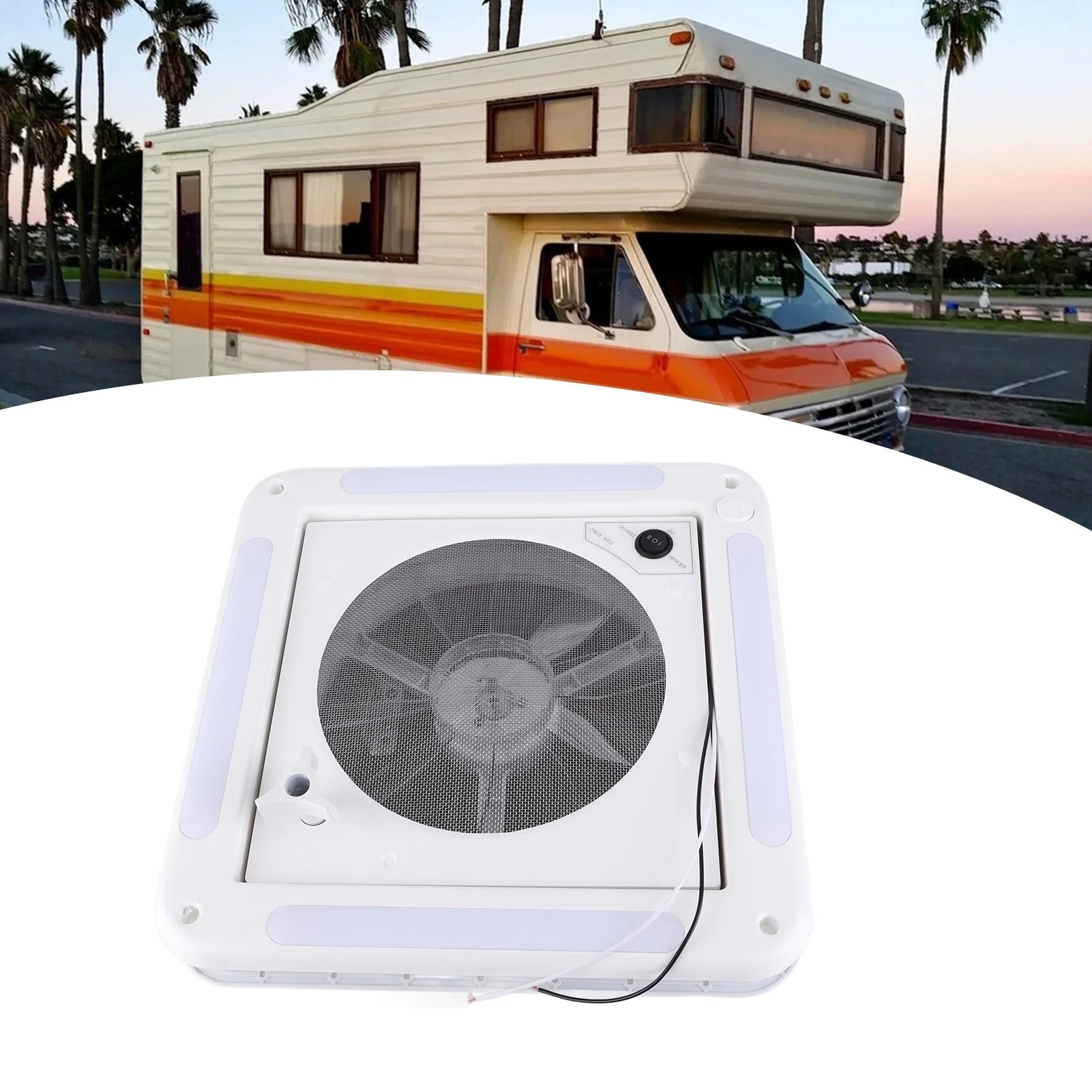 RV Bathroom Roof Vent Fan RV Roof Vent Fan 12V 360x360mm 10 Blades Dual Mode Air Inlet Outlet 4 LED Light for Camper Van Trailer