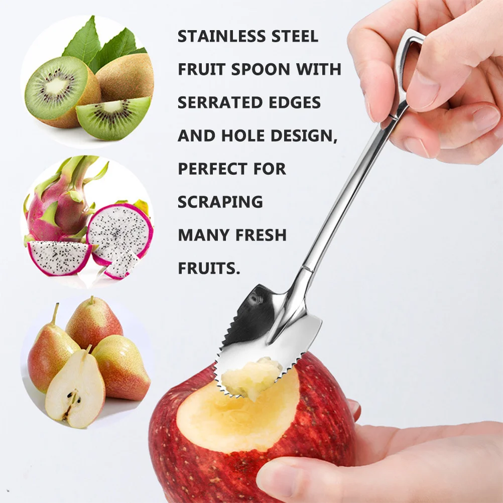 3 Pcs Stainless Steel Scraper Fruit Spoon Scoops Serrated Edges Ice Cream Fine Craftsmanship Pear Scraping Spoons 304 Peach