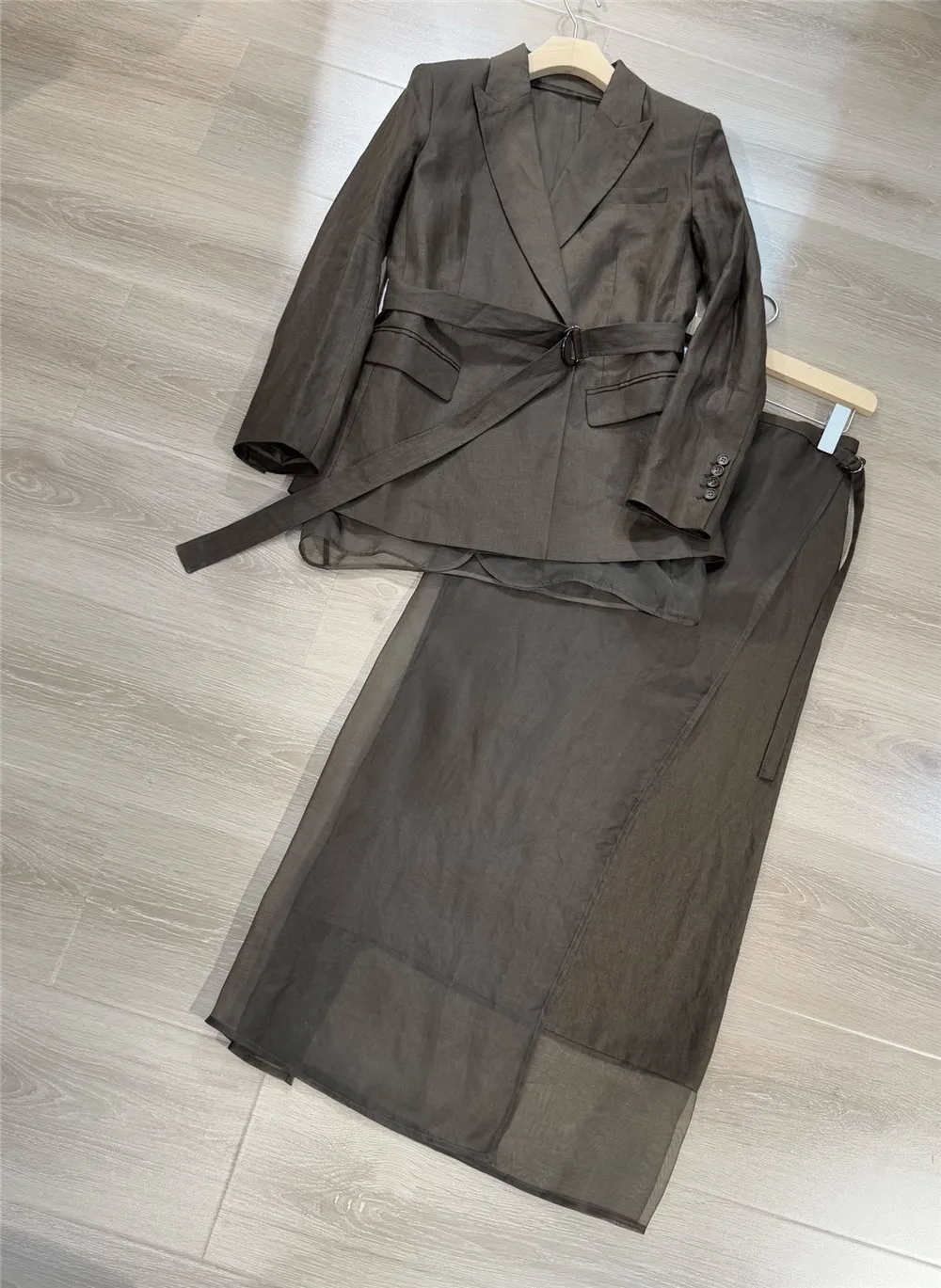 

2025 Spring Summer Women's Casual Blazer Jacket + Hip Wrap Straight Skirt 2 Piece Set