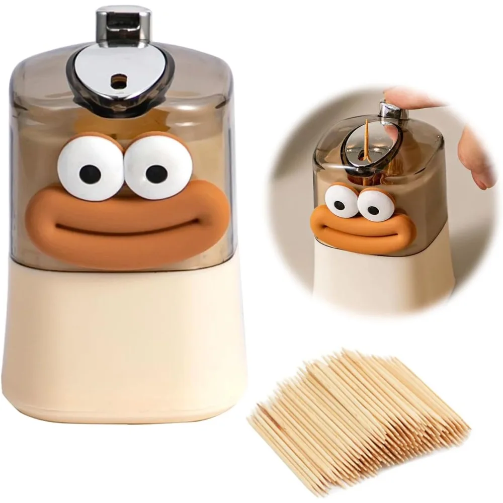 

Cute automatic pop-up toothpick holder dispenser, Pop up automatic cute sausage mouth decoration Novelty Toothpicks Container